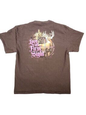 Women's Buck Wear Hunting Love at First Sight T-Shirt Brown Pink Deer XL Cotton
